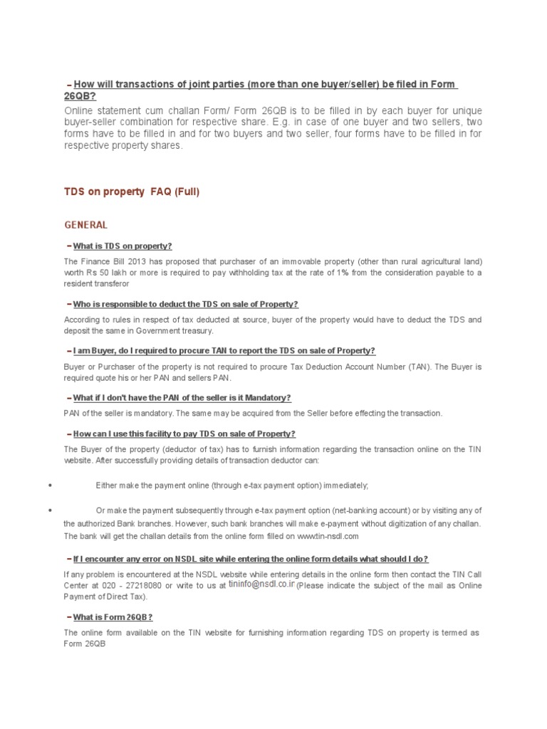 Filling Form 26QB for Joint Buyers | PDF | Financial Transaction | Taxes