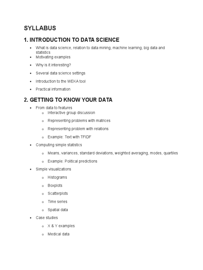 Mathematics Syllabus For Data Science