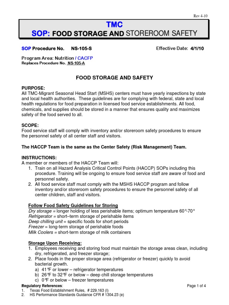 Sop Store Room Safety PDF Refrigerator Food Storage