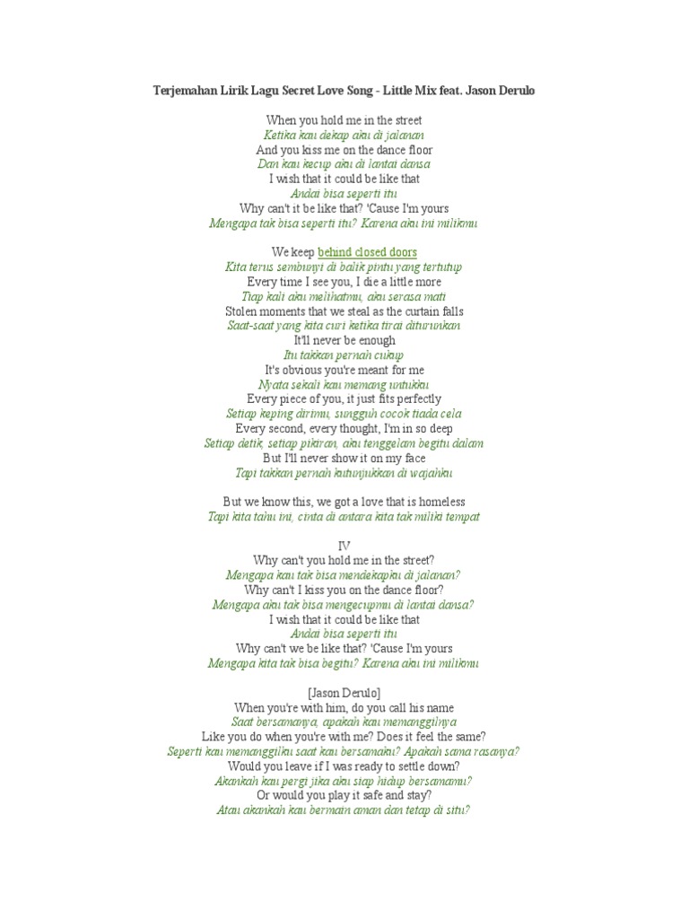 Terjemahan Lirik Lagu Secret Love Song