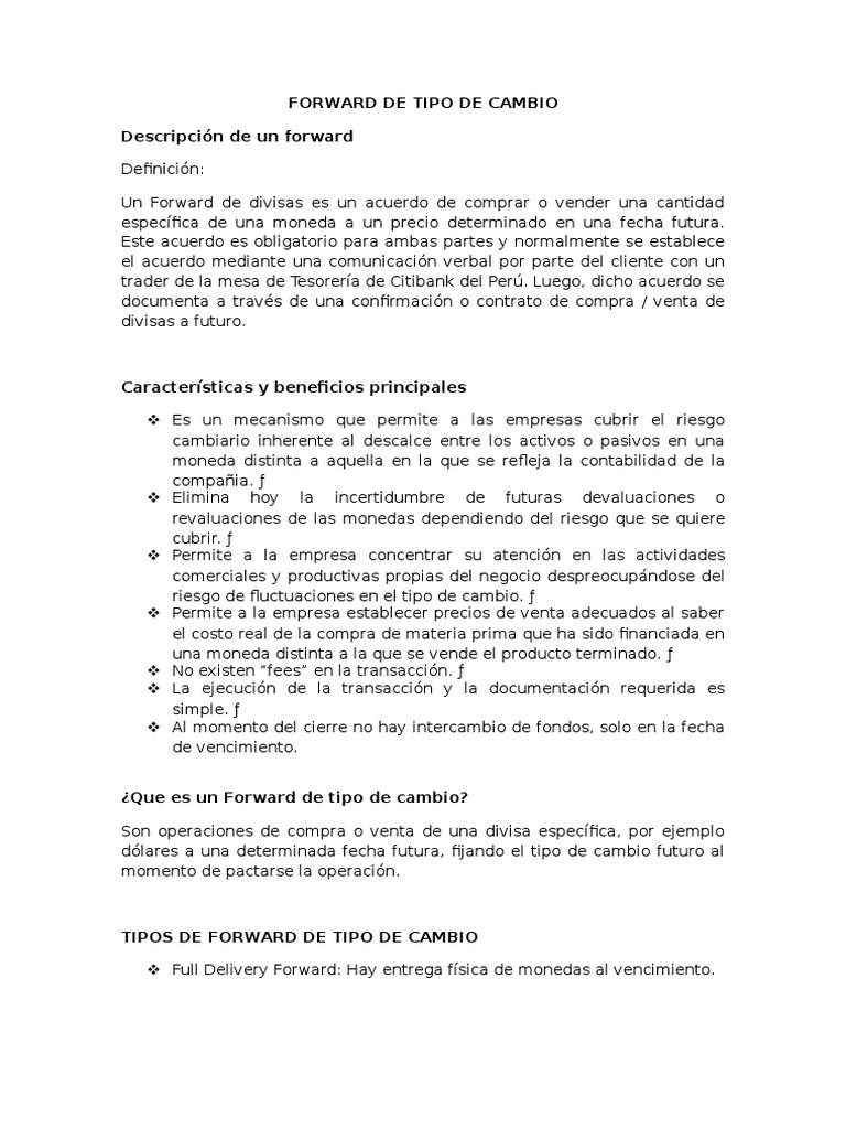 Forward de Tipo de Cambio: Definición y Uso | PDF | Compartir (Finanzas ...