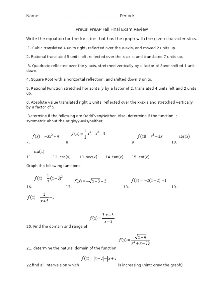 PreCal PreAP Final Exam Review Guide | PDF | Sine | Trigonometric Functions