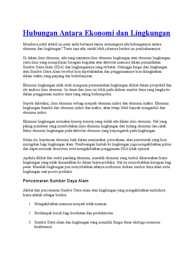 Hubungan Antara Ekonomi Dan Lingkungan Pdf