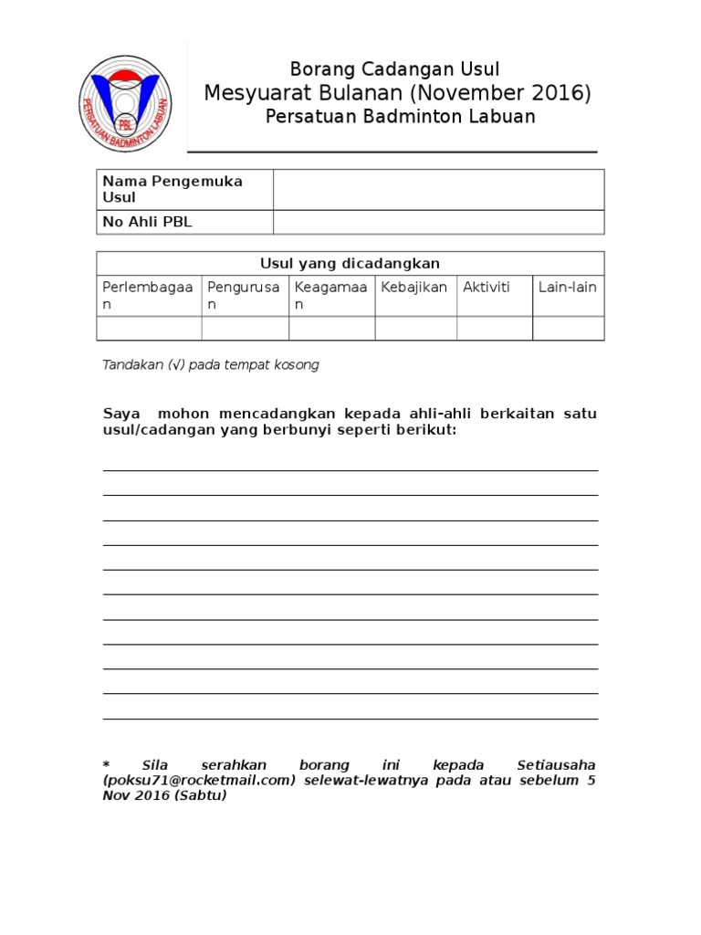 Borang Cadangan Usul | PDF