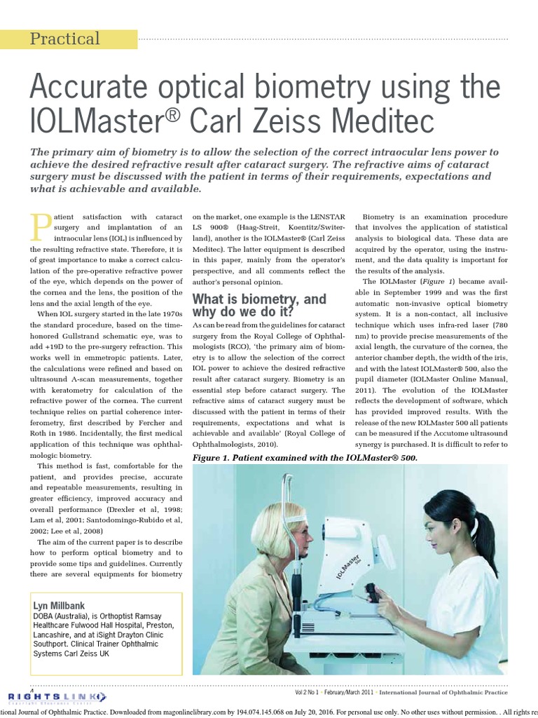 Accurate Optical Biometry Using IOL Master | PDF | Cornea | Ophthalmology