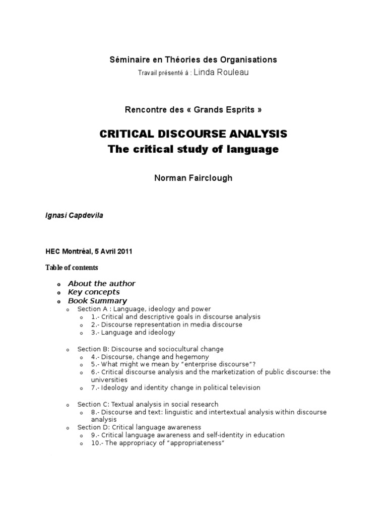 Critical Discourse Analysis Overview | PDF | Discourse | Ideologies