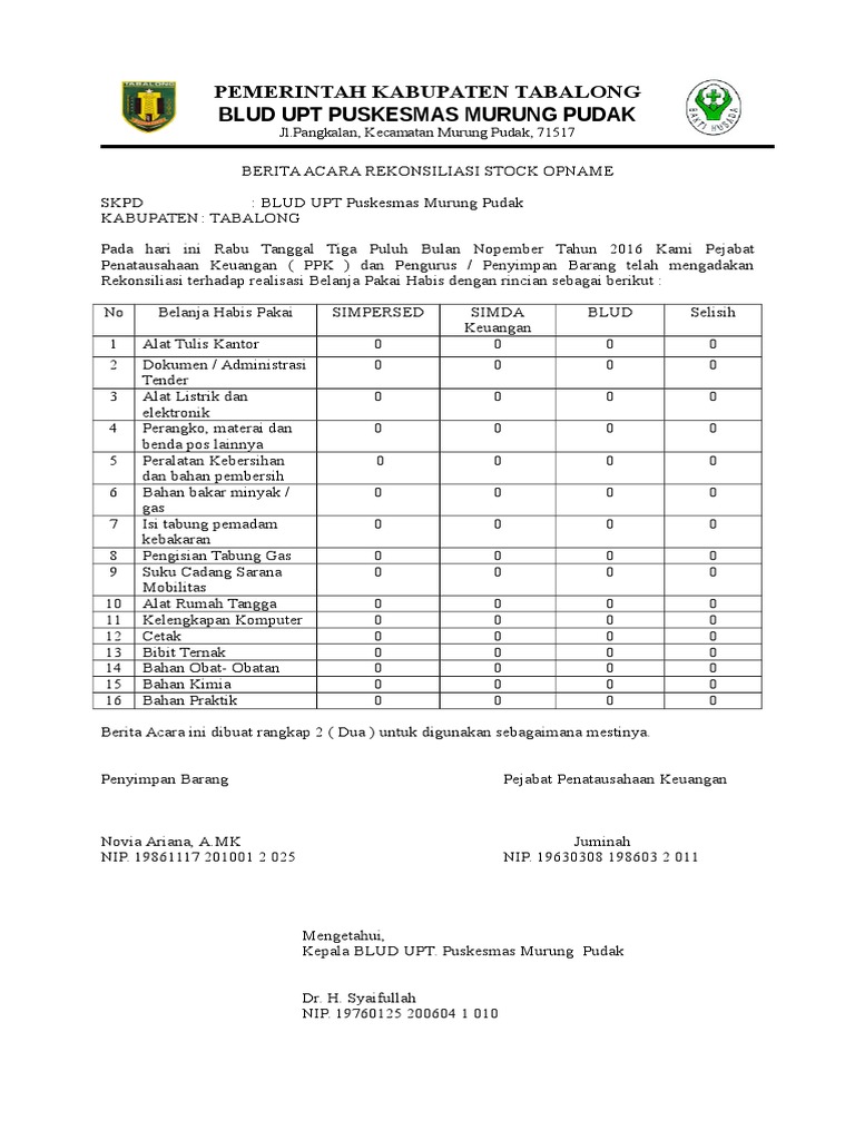 Berita Acara Rekon Stok Opname
