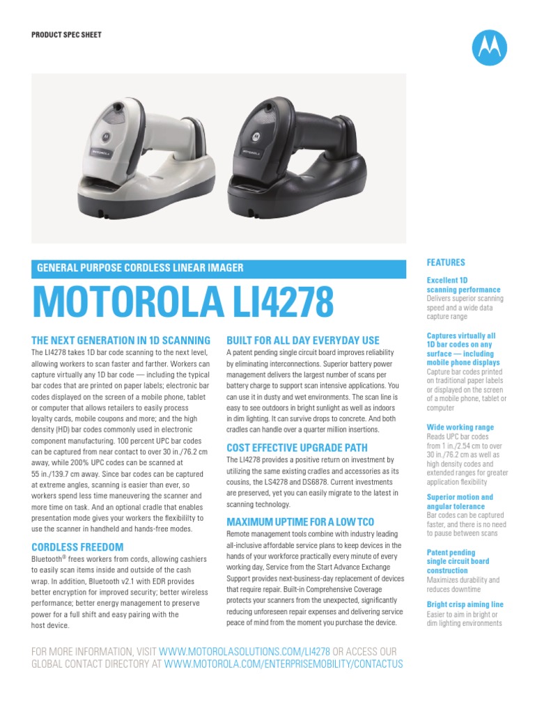 Motorola Li4278 Wireless Barcode Scanner Barcode Image Scanner