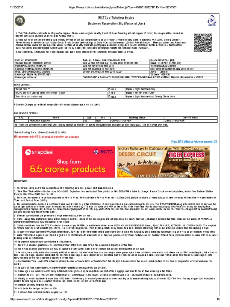 IRCTC e-Ticket Booking Guidelines | PDF | Identity Document | Ticket ...