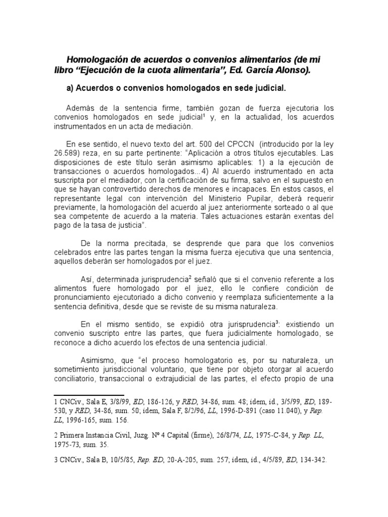 Homologación de Acuerdos o Convenios Alimentarios | PDF | Mediación | Caso  de ley