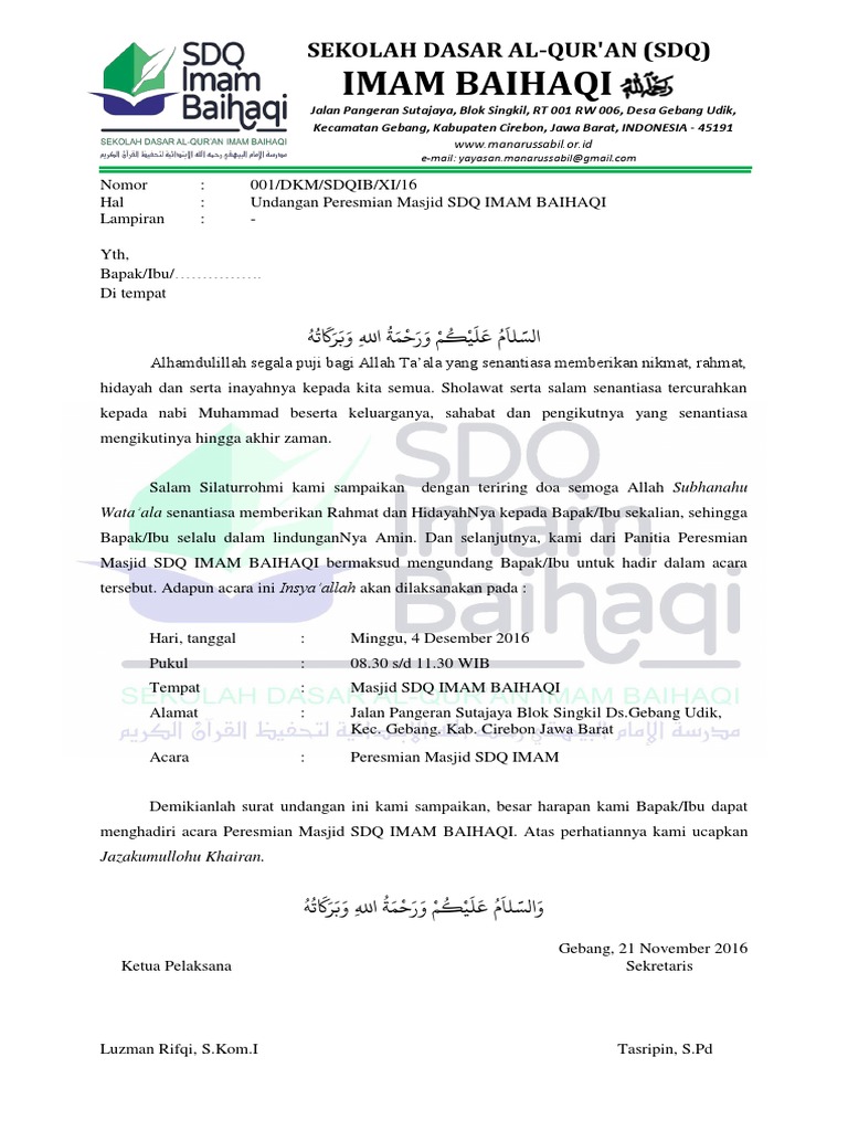 Surat Undangan Peresmian Masjid  PDF