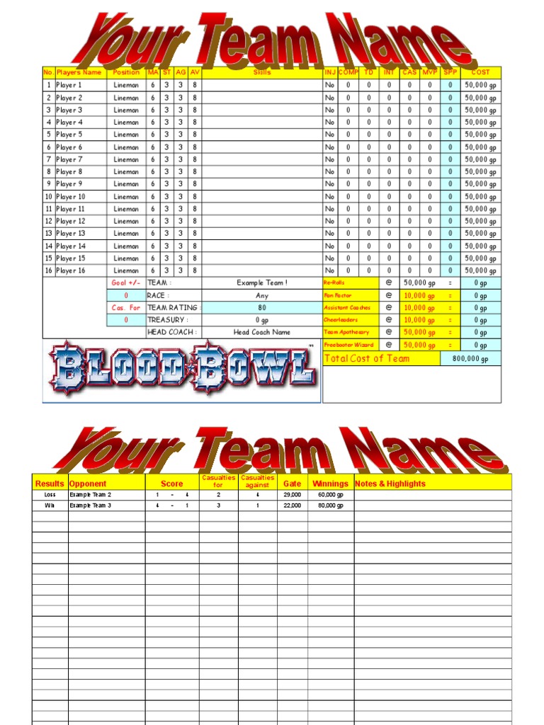 Blood Bowl Team Roster | PDF