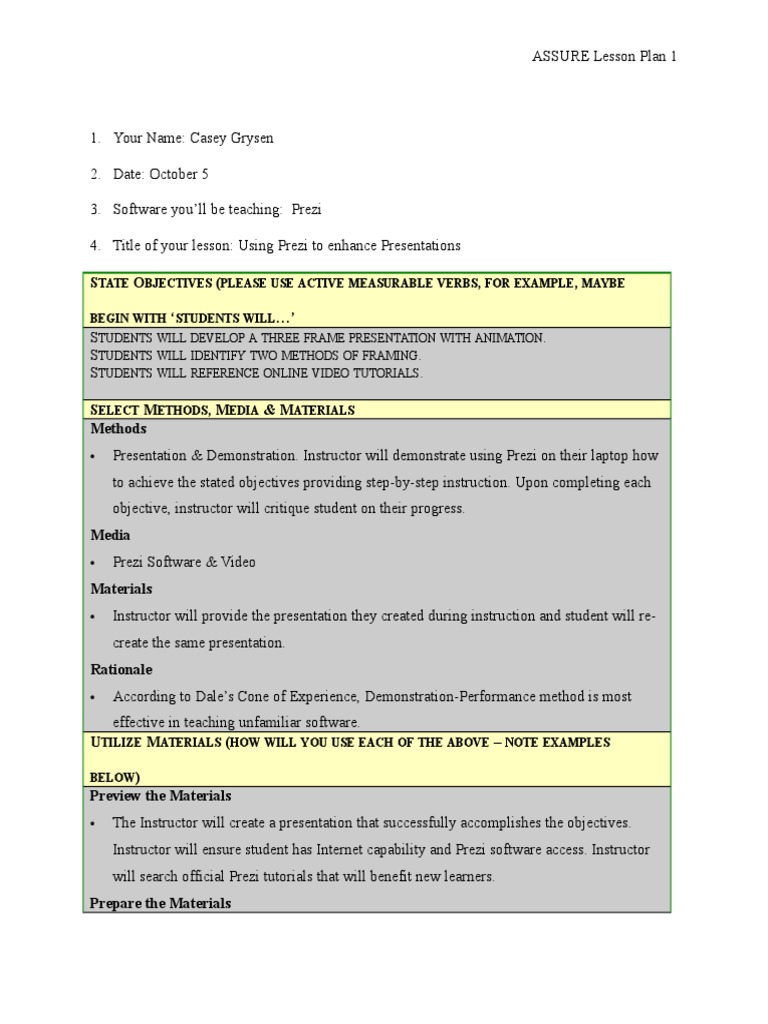 Prezi Presentation Lesson Plan | PDF | Lesson Plan | Education Theory