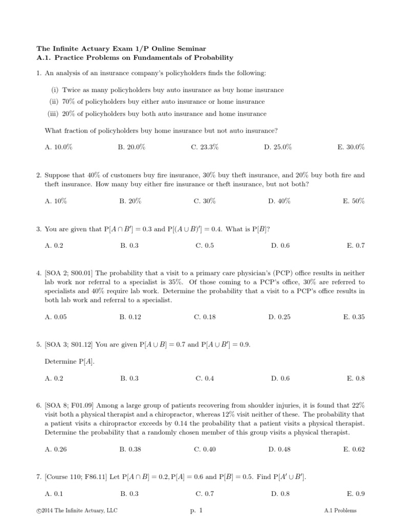 Exam P Practice Problems on Probability | PDF | Insurance | Probability