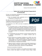 Plan de Actividades Del Comité Nacional Preparatorio de Venezuela