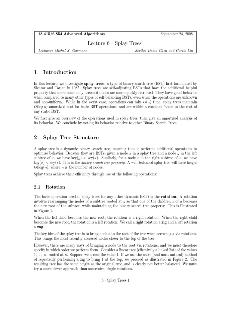 Lec6 Splay Trees PDF | PDF | Applied Mathematics | Algorithms And Data ...
