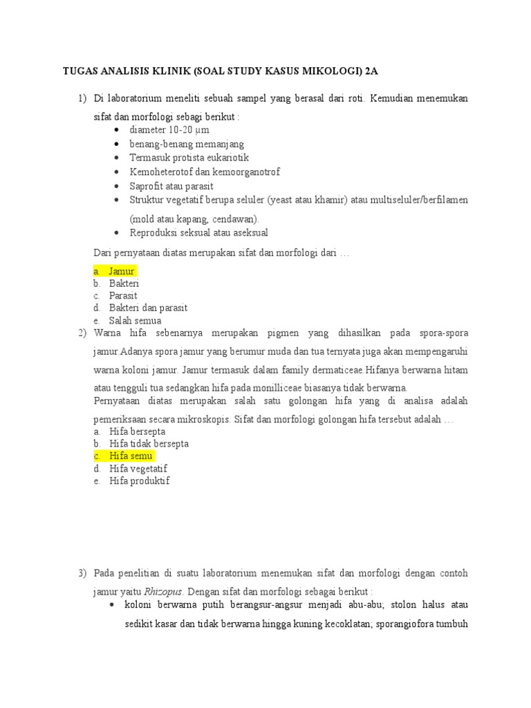 Soal Analisis Klinis Mikologi 2a