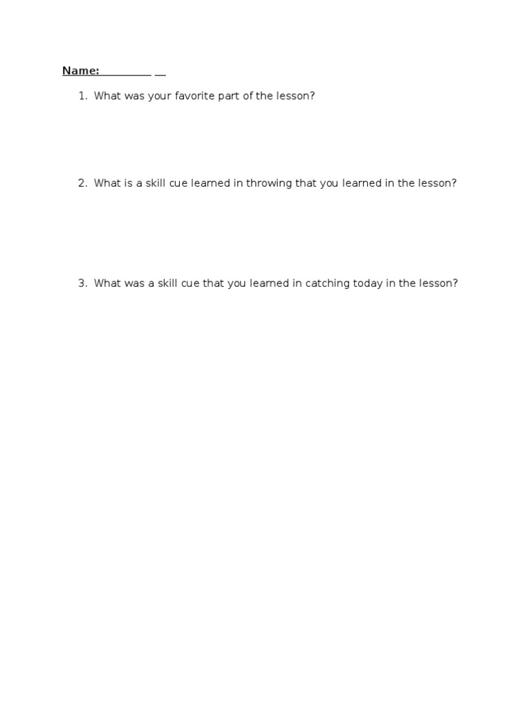 Throwing And Catching Written Assessment 12 6 16 Pdf