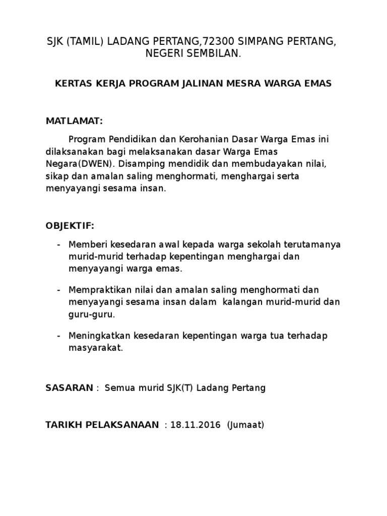 Kertas Kerja Program Warga Emas Pdf