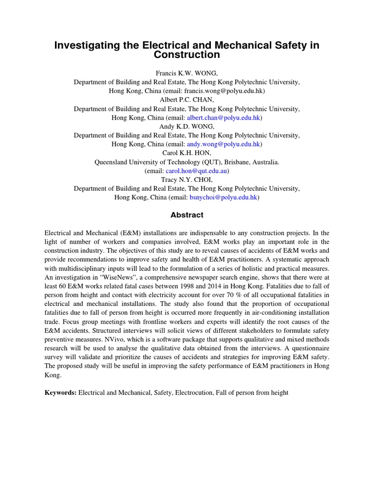 Investigating The Electrical and Mechanical Safety in Construction