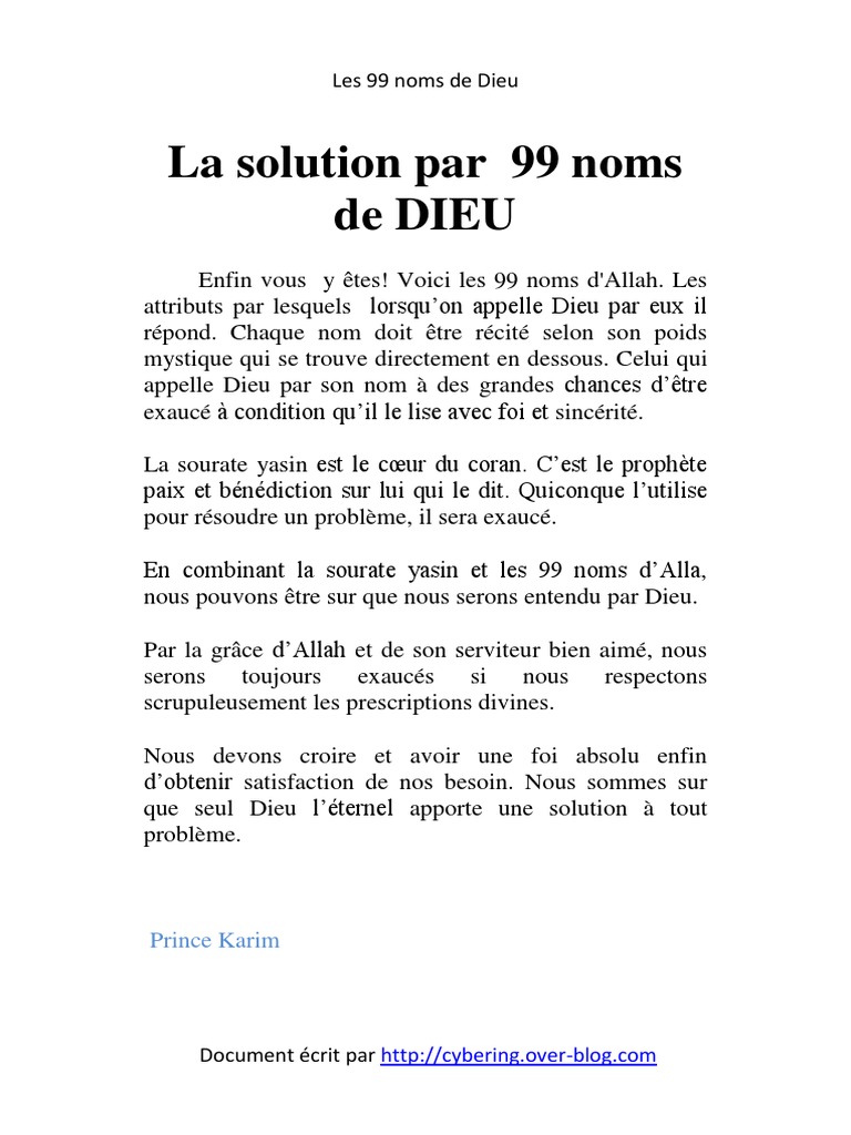 Les 99 Noms D allah Et Leur Poids Mystique 99 Nomsde DIEU | PDF | Dieu | Prière