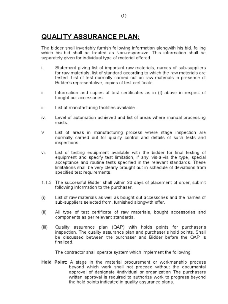 Quality Assurance Plan for Bidders | PDF | Quality Assurance ...
