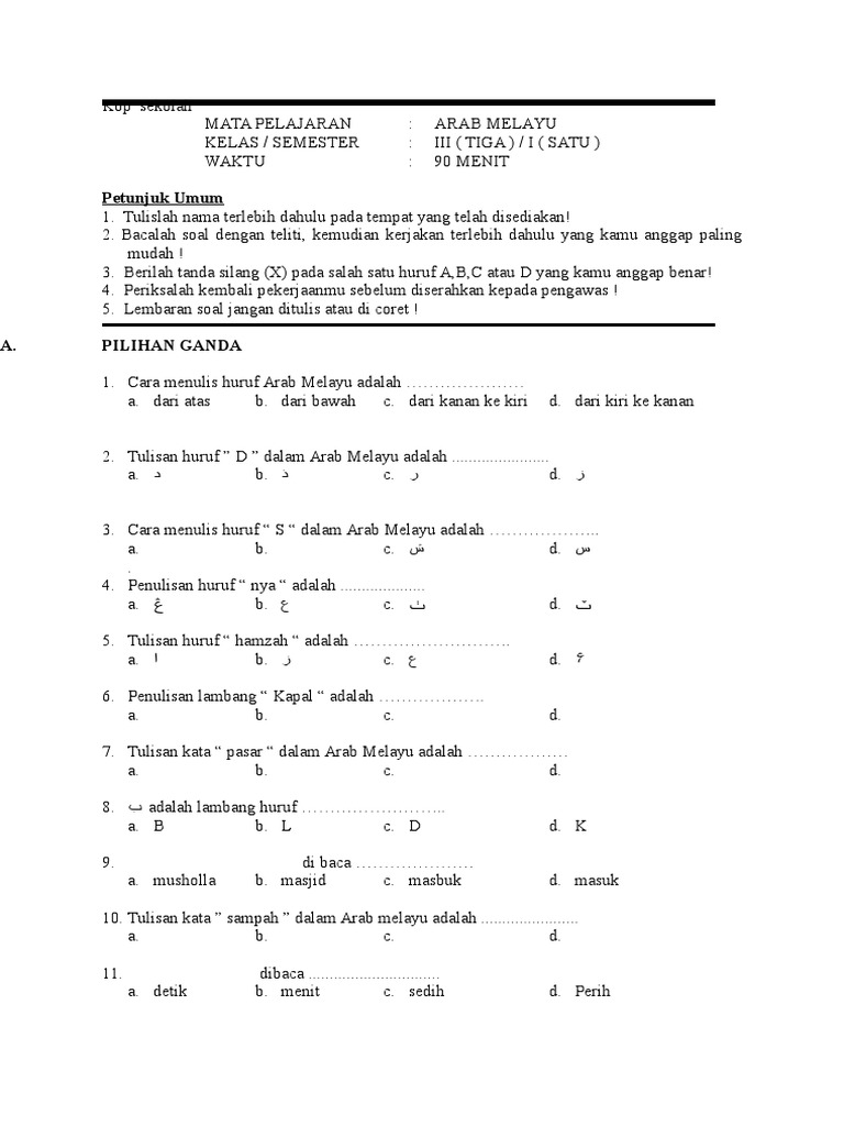 Soal Arab Melayu Kls 6 Sd