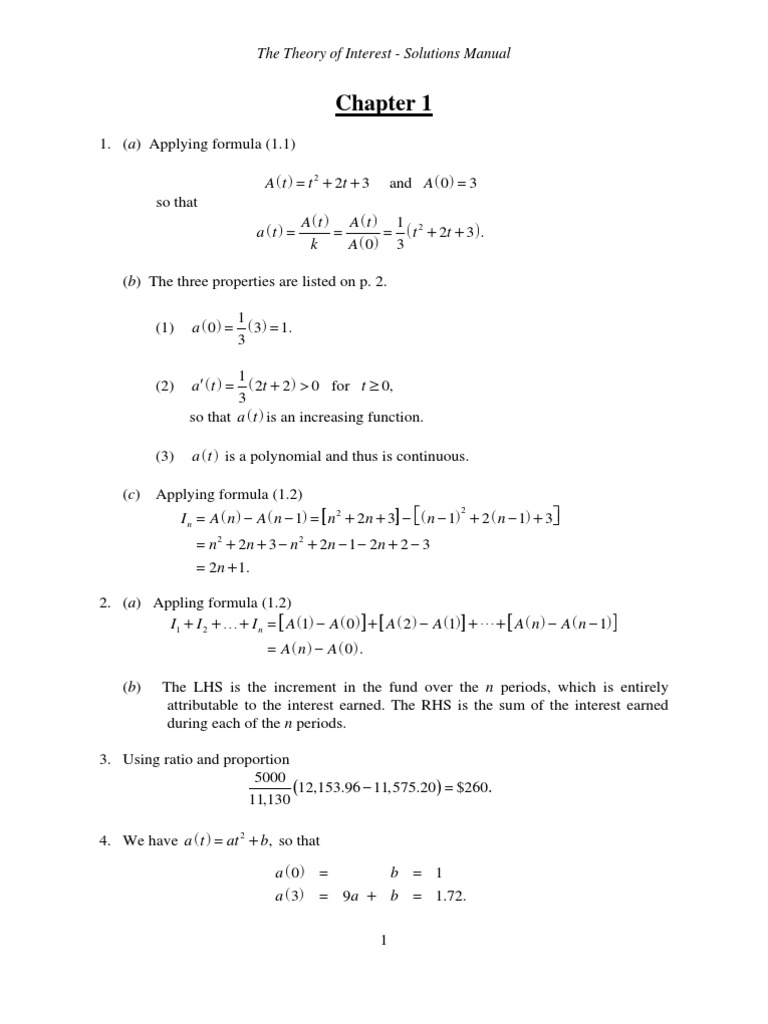 Theory of Interest Solutions Manual | PDF | Equations | Interest