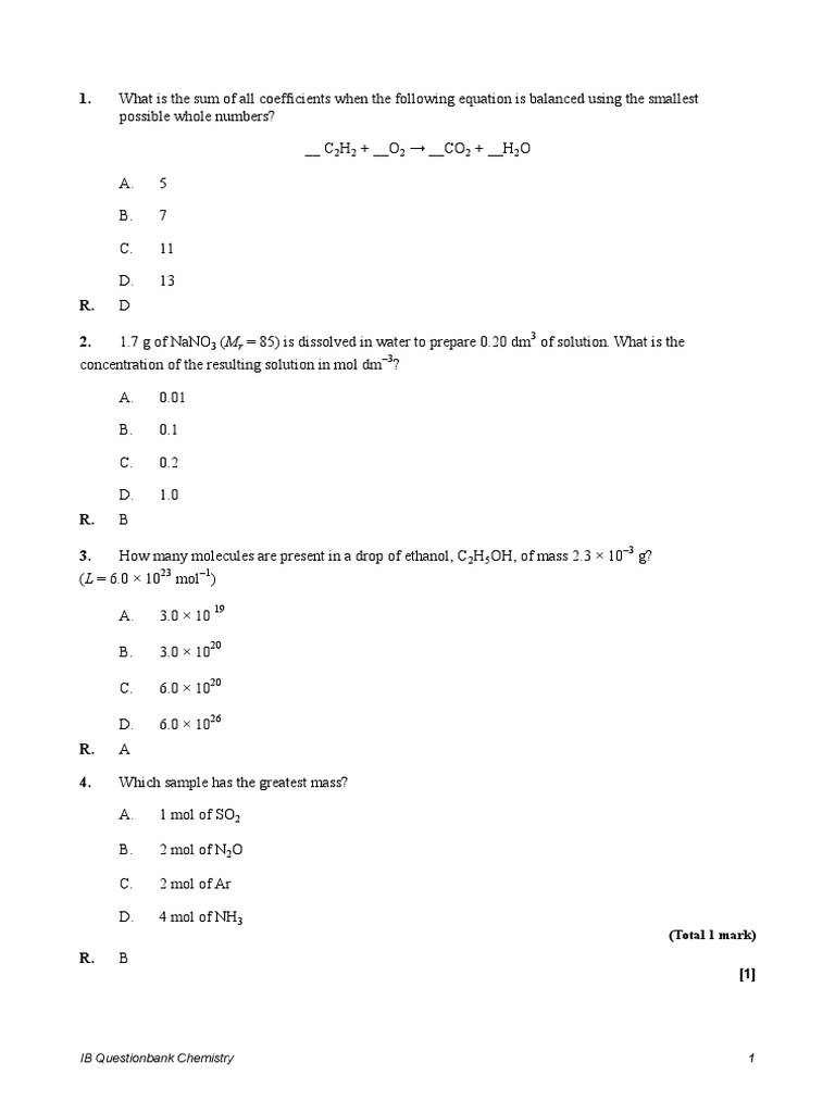 Quantitative Chemistry Mol (Unidad) Solución