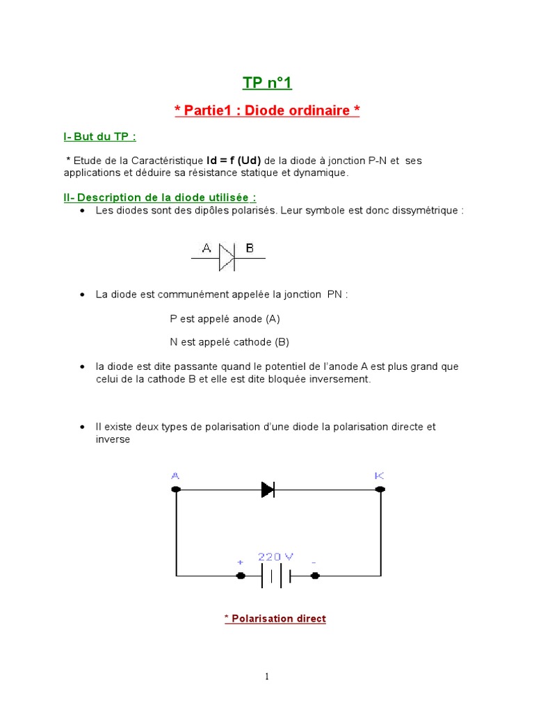 Les Diodes Et Leurs Applications Tp Corrigé Diodes | PDF | Diode | Semi-conducteurs