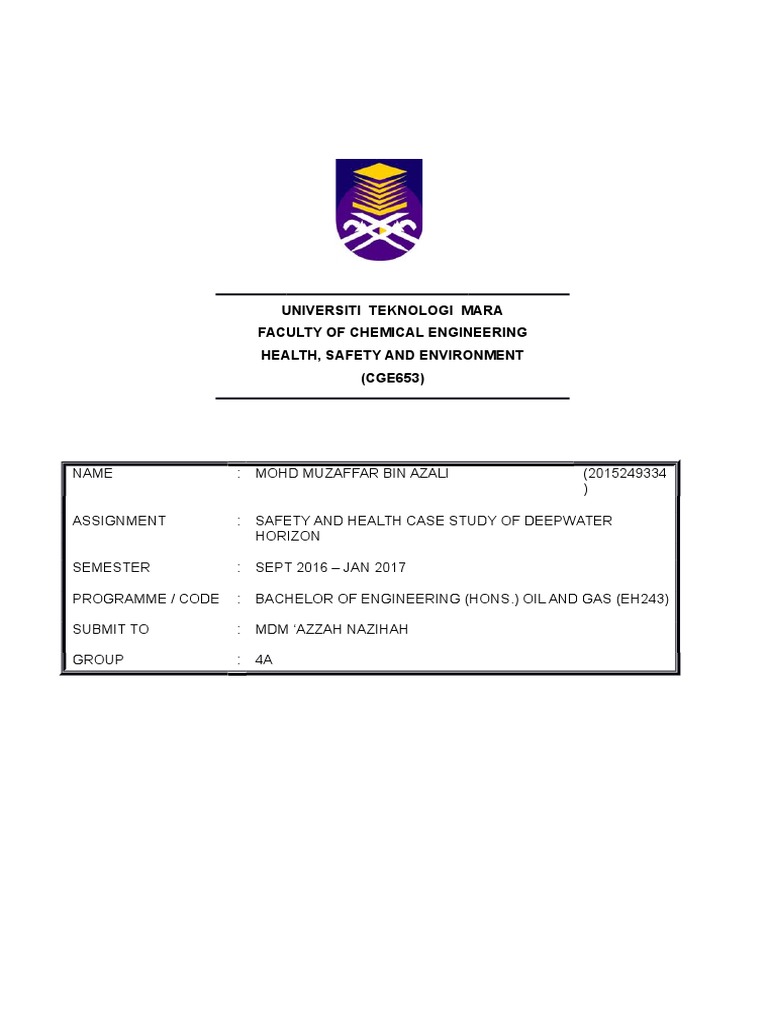 Universiti Teknologi Mara Faculty of Chemical Engineering Health ...