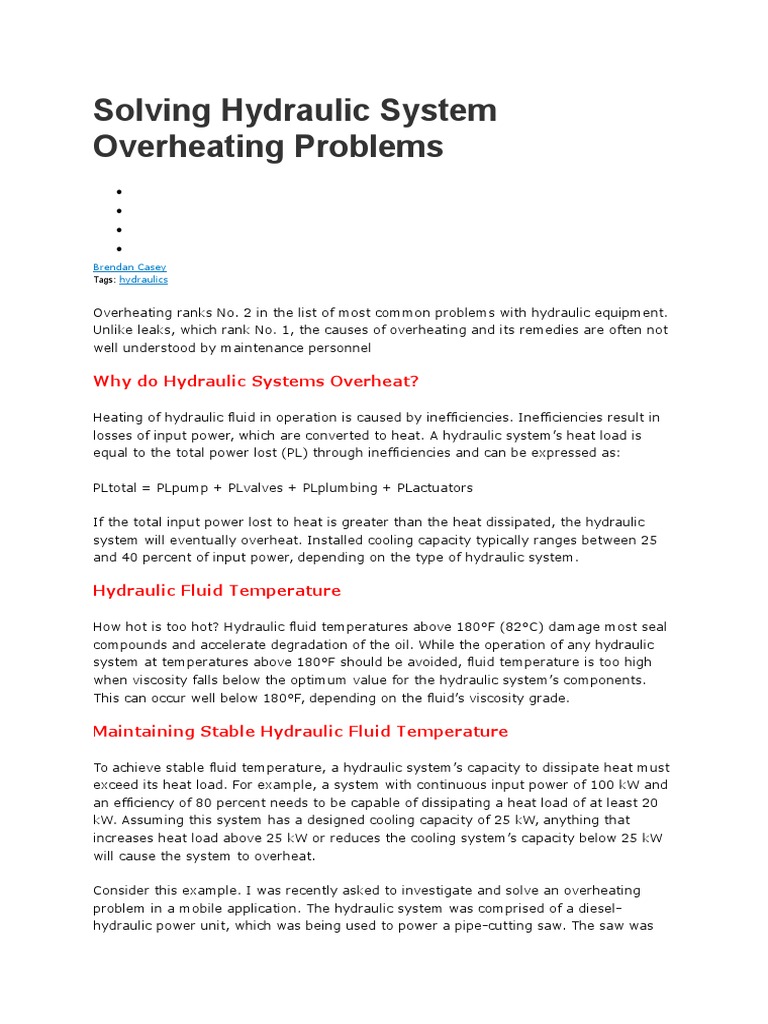 Solving Hydraulic System Overheating Problems PDF Valve Pump