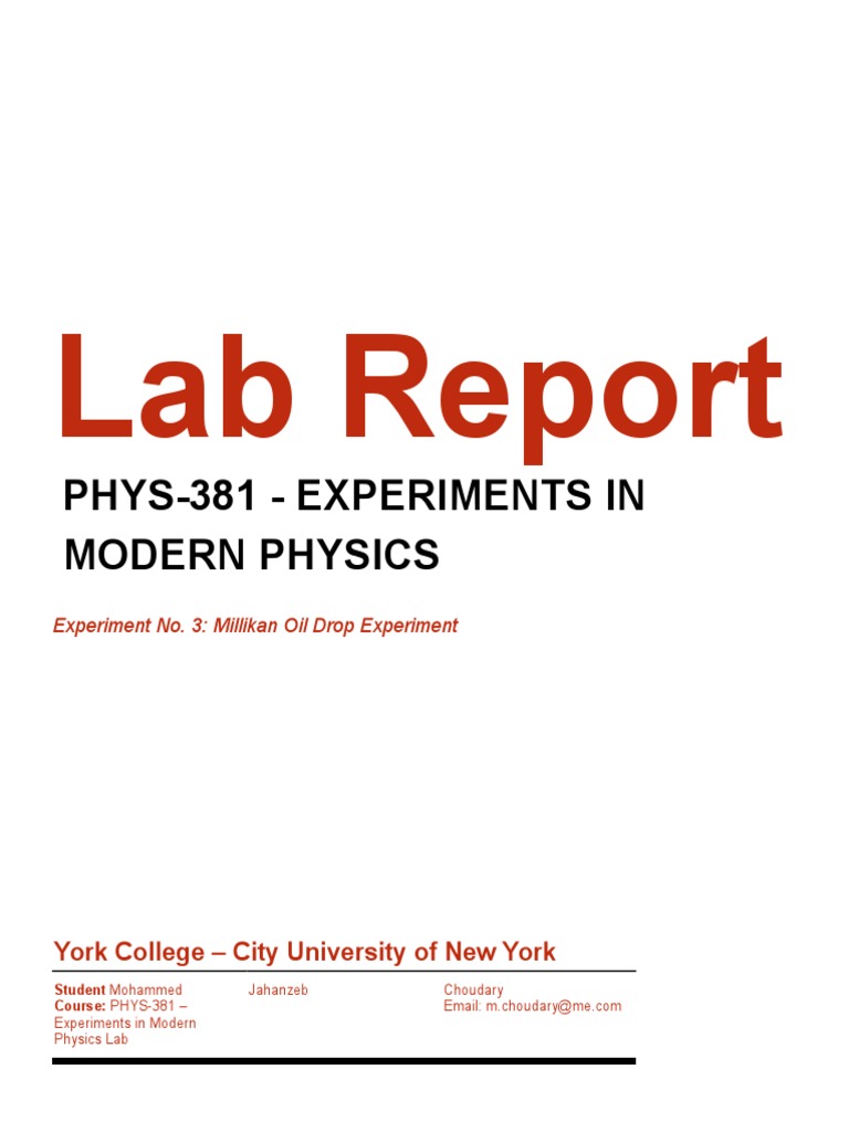 Lab Report Phys381 Experiments in Modern Physics PDF Classical