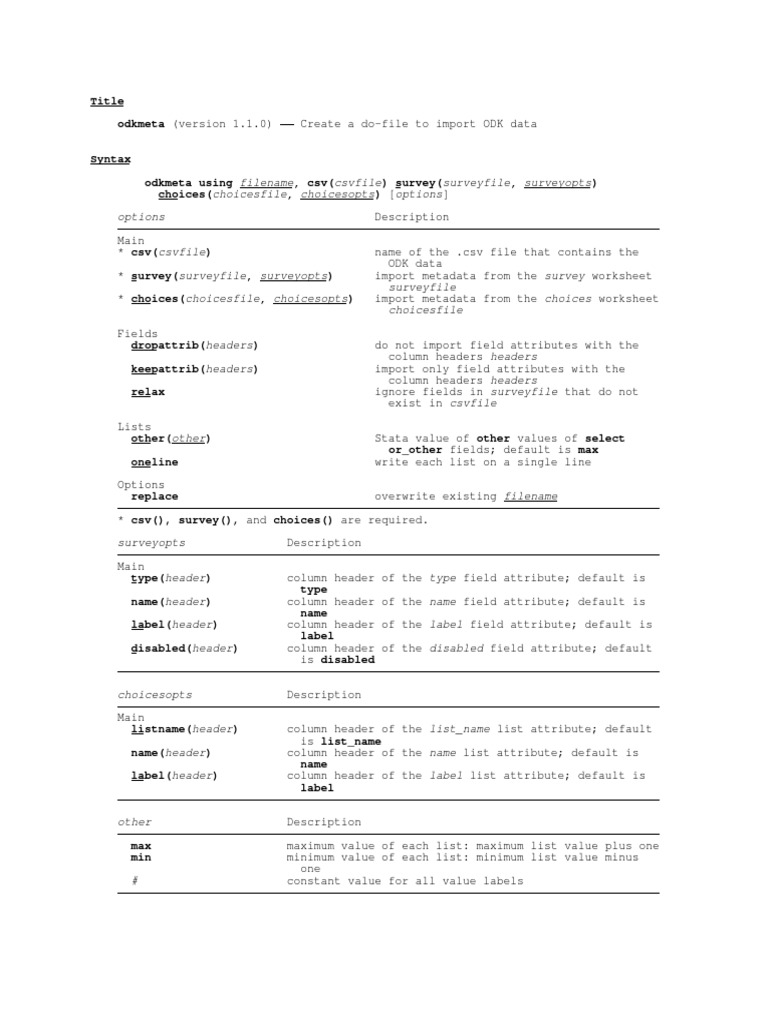 Odkmeta Helpfile | PDF | Comma Separated Values | Variable (Computer ...