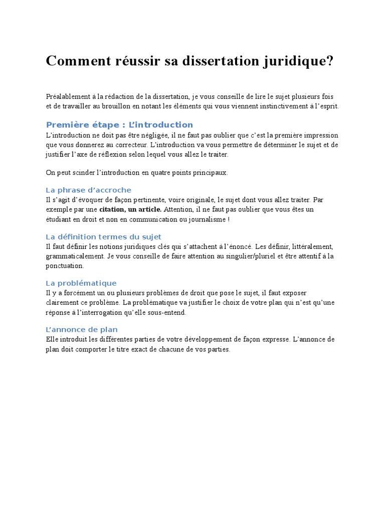 Plan De Dissertation Juridique Exemple