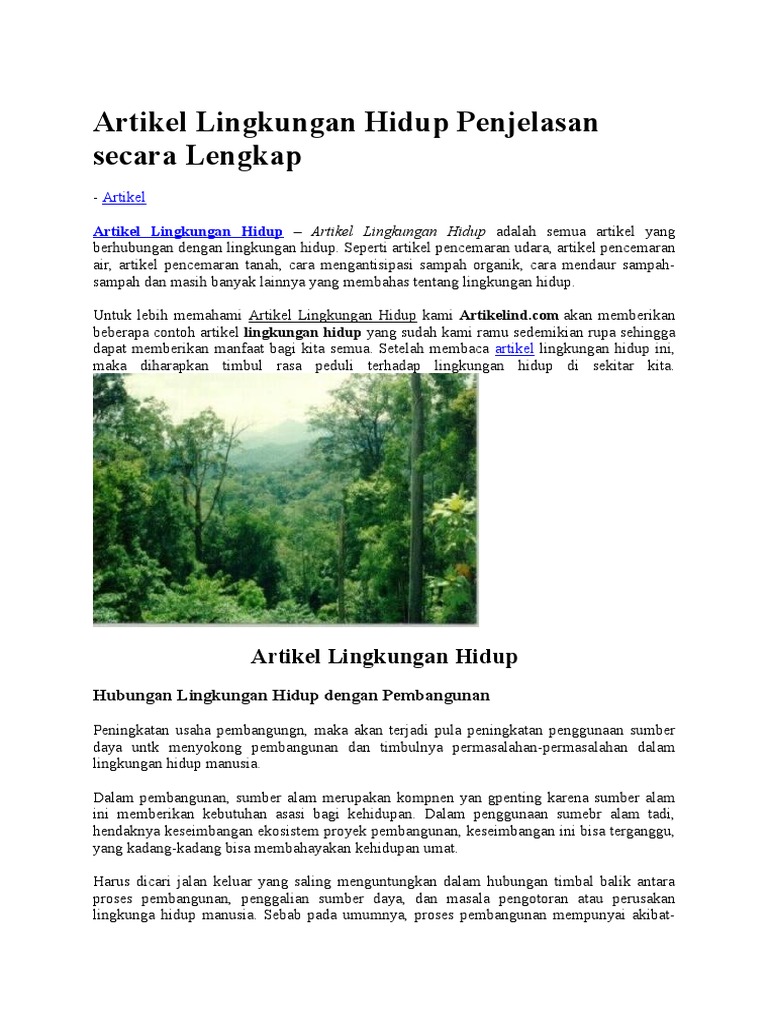 Artikel Lingkungan Hidup Penjelasan Secara Lengkap
