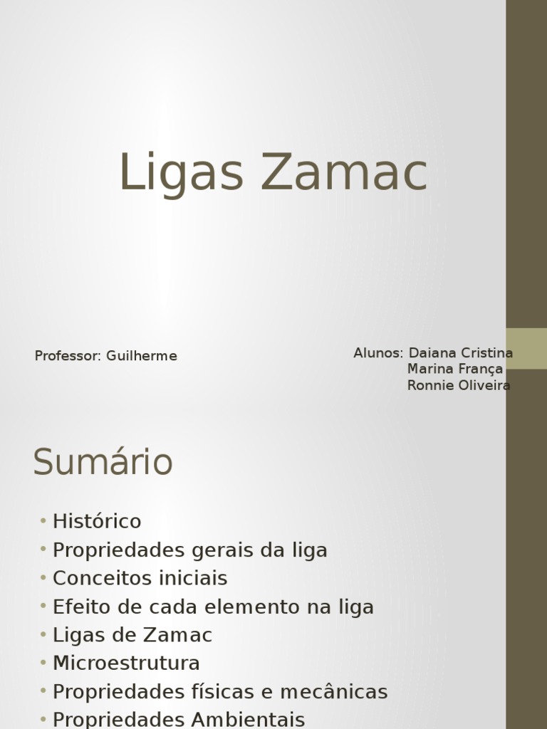 Propriedades e Aplicações do Zamac | PDF | Liga | Corrosão