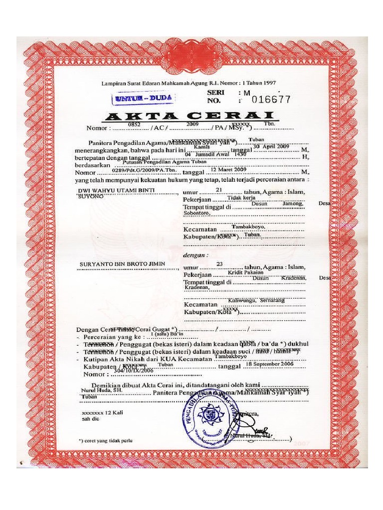 Contoh Surat Kuasa Pengambilan Akta Cerai Di Pengadilan Agama