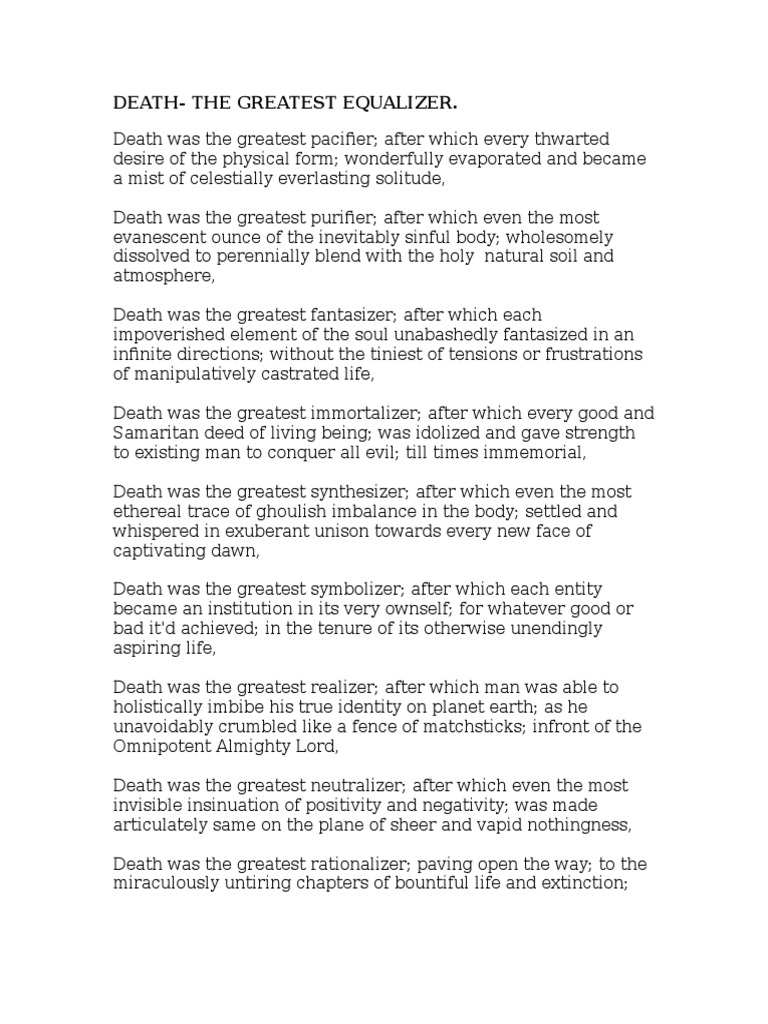 Death The Greatest Equalizer PDF Religion And Belief Nature