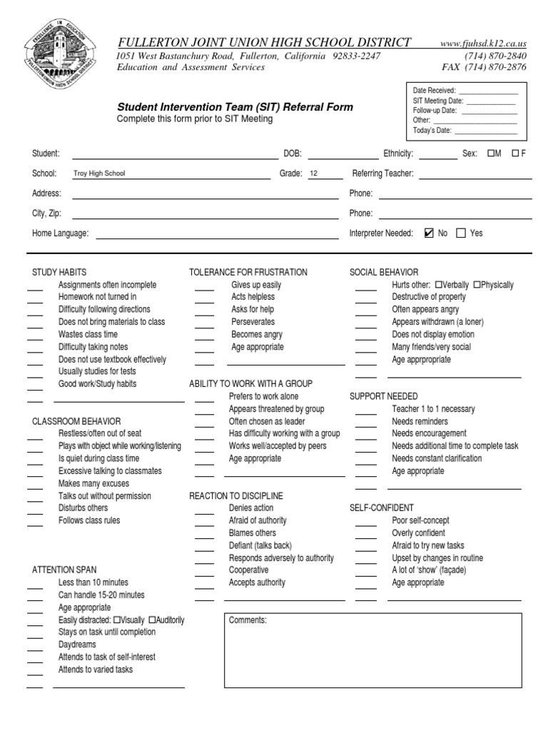 Sit - Referral Form | PDF | Reading (Process) | Reading Comprehension