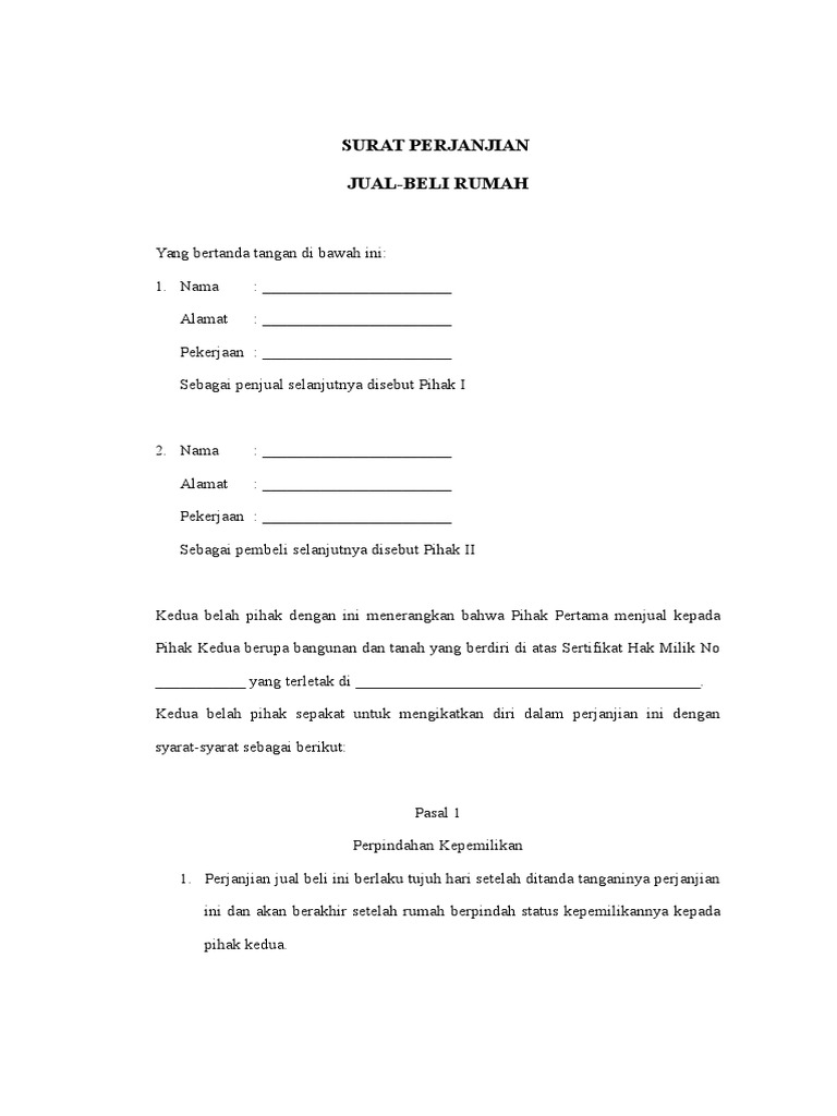 Surat Perjanjian Jual-Beli Rumah | PDF