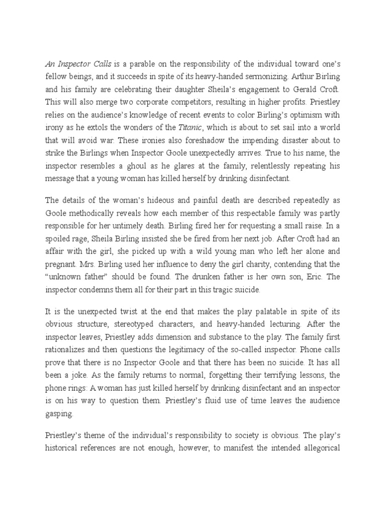 An Inspector Calls Notes PDF