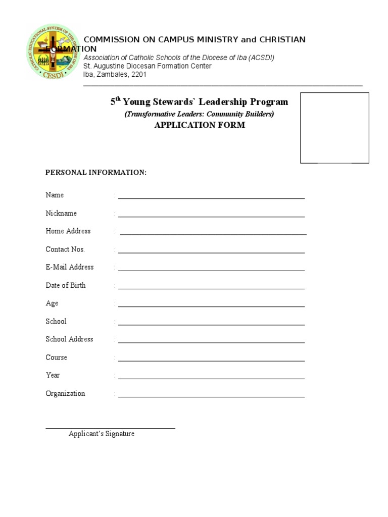 5th Young Stewards Leadership Program Application Form | PDF