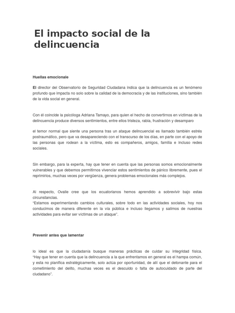Impacto social de la delincuencia juvenil | PDF | Delito | Violencia ...