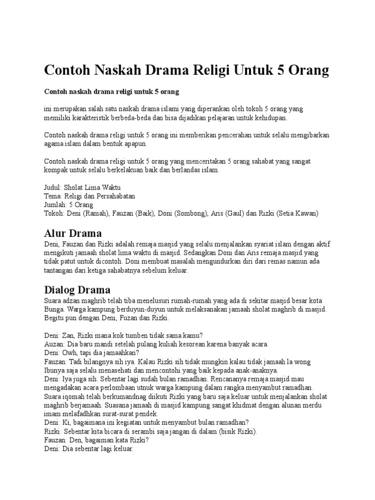 Contoh Naskah Drama 5 Orang Mosaicone