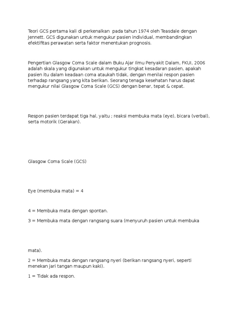 Cara Menghitung GCS Pasien Dewasa | PDF