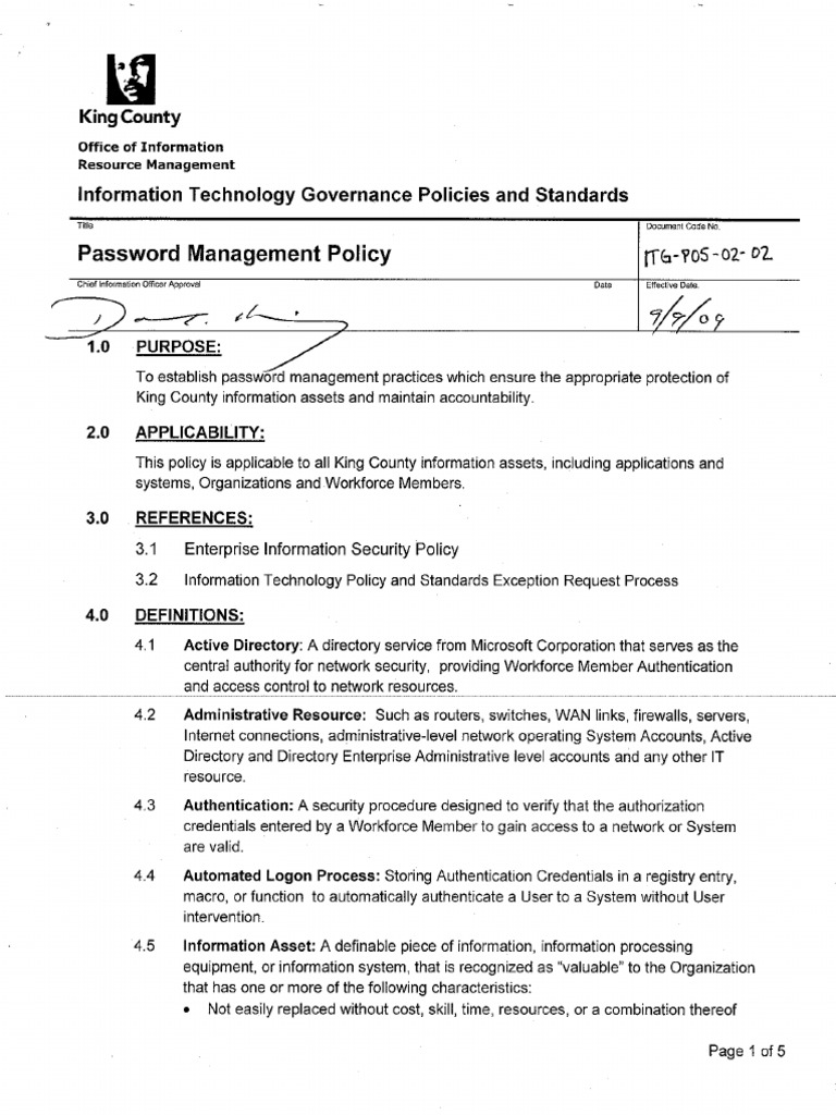 King County Password Management Policy | PDF | Password | Authentication