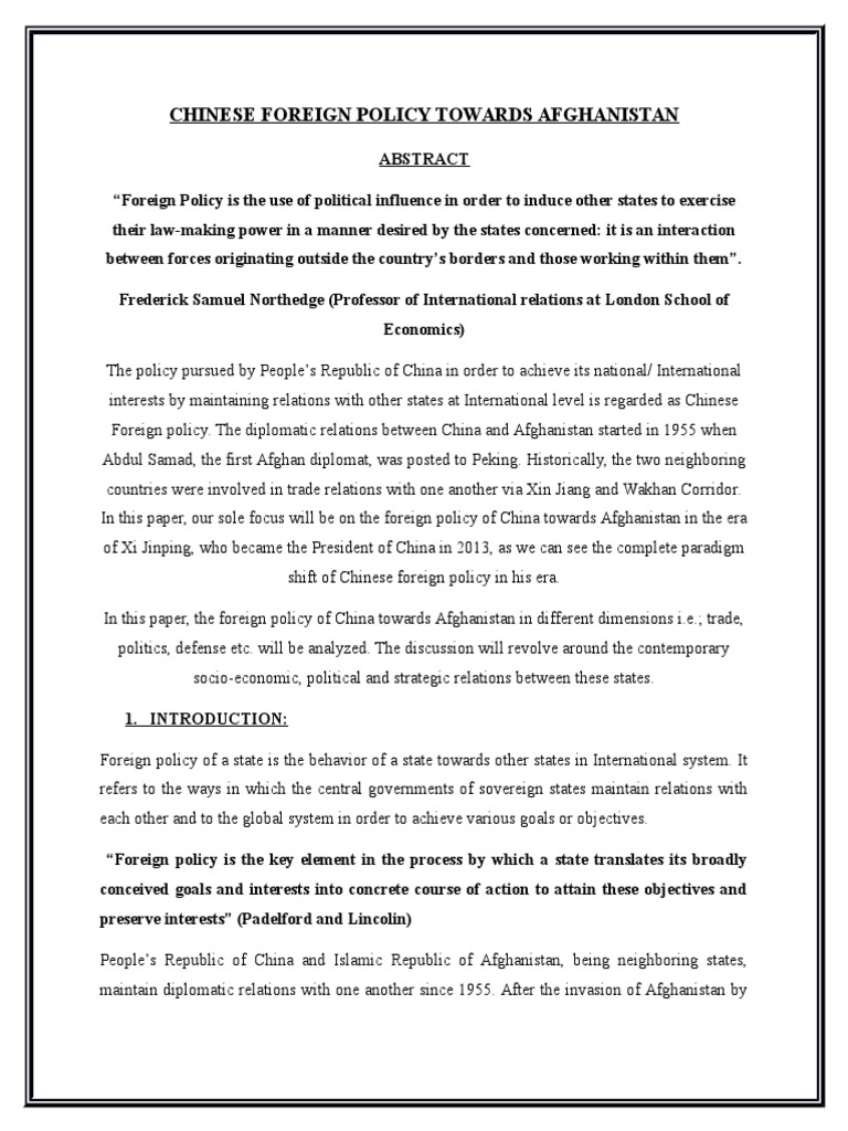 Chinese Foreign Policy Towards Afghanistan Afghanistan - 