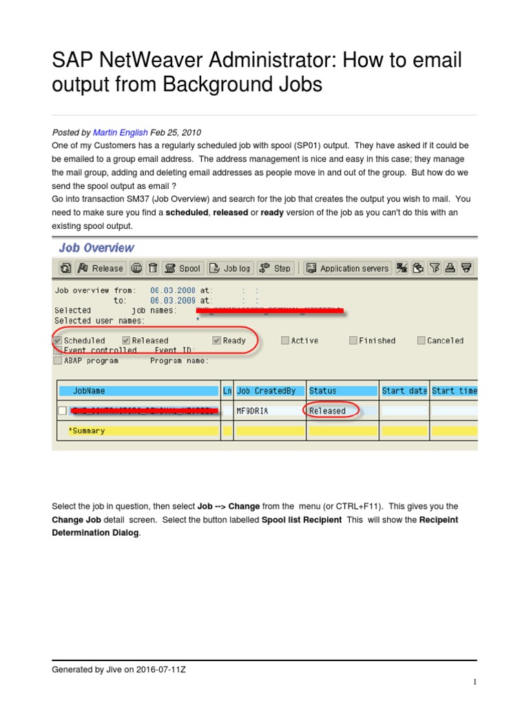 Emailing SAP Background Job Spool Output | PDF | Email | Email Address