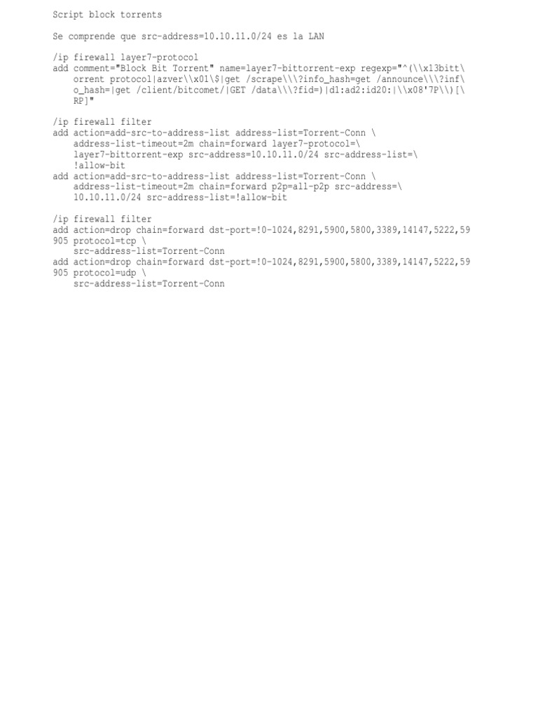 Script Bloquear Torrent Bitorrent Utorrent Mikrotik